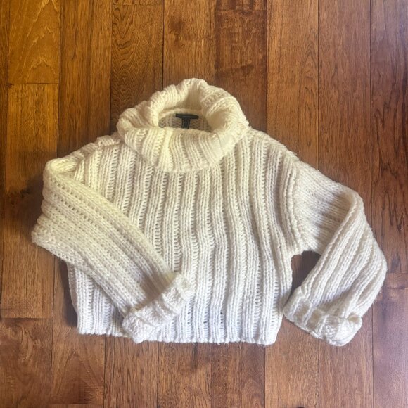 Forever 21 - Chunky Knit Cowl Neck Sweater - White/Ivory (Size: L) - Picture 5 of 8